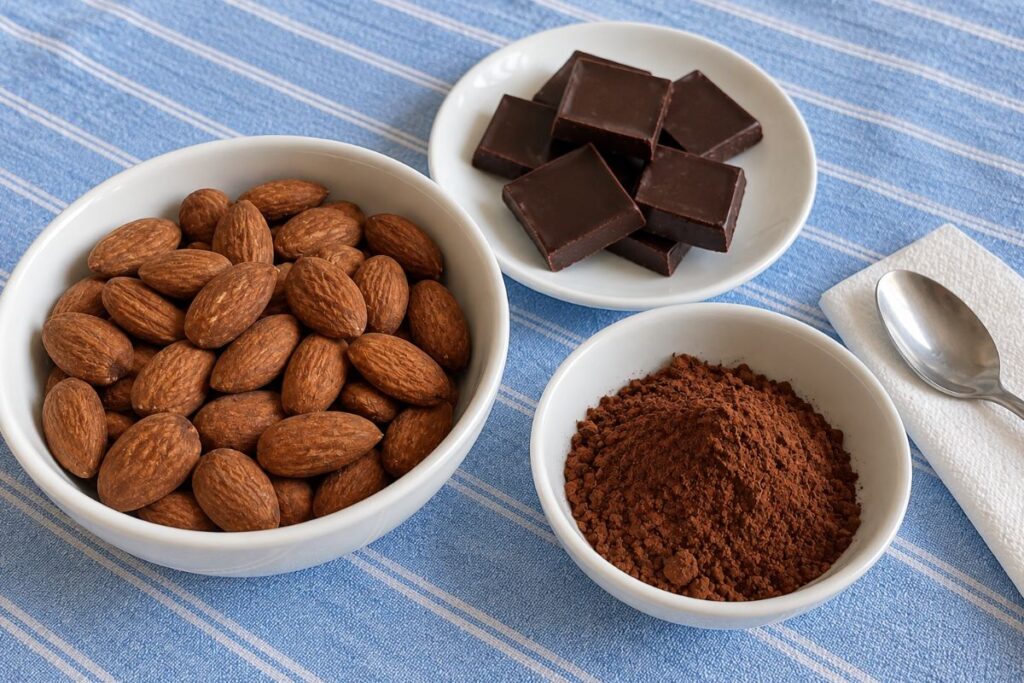 Mandorle al cioccolato e cacao in friggitrice ad aria ingredienti Mandorle al cioccolato e cacao in friggitrice ad aria, ingredienti