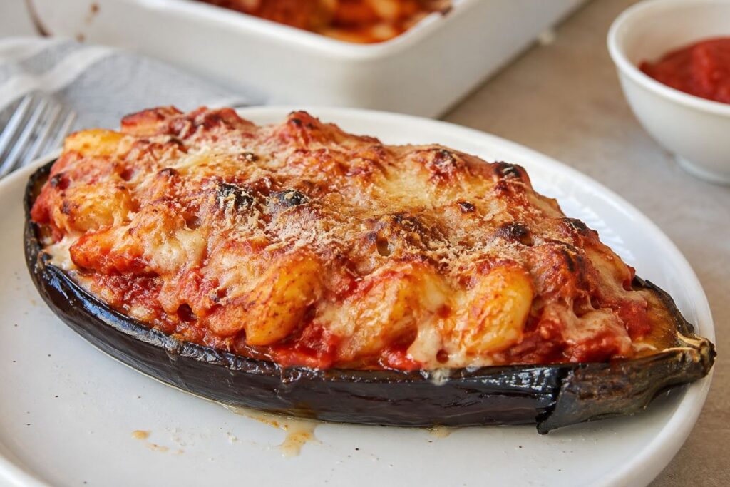 Melanzana ripiena con gnocchi in friggitrice