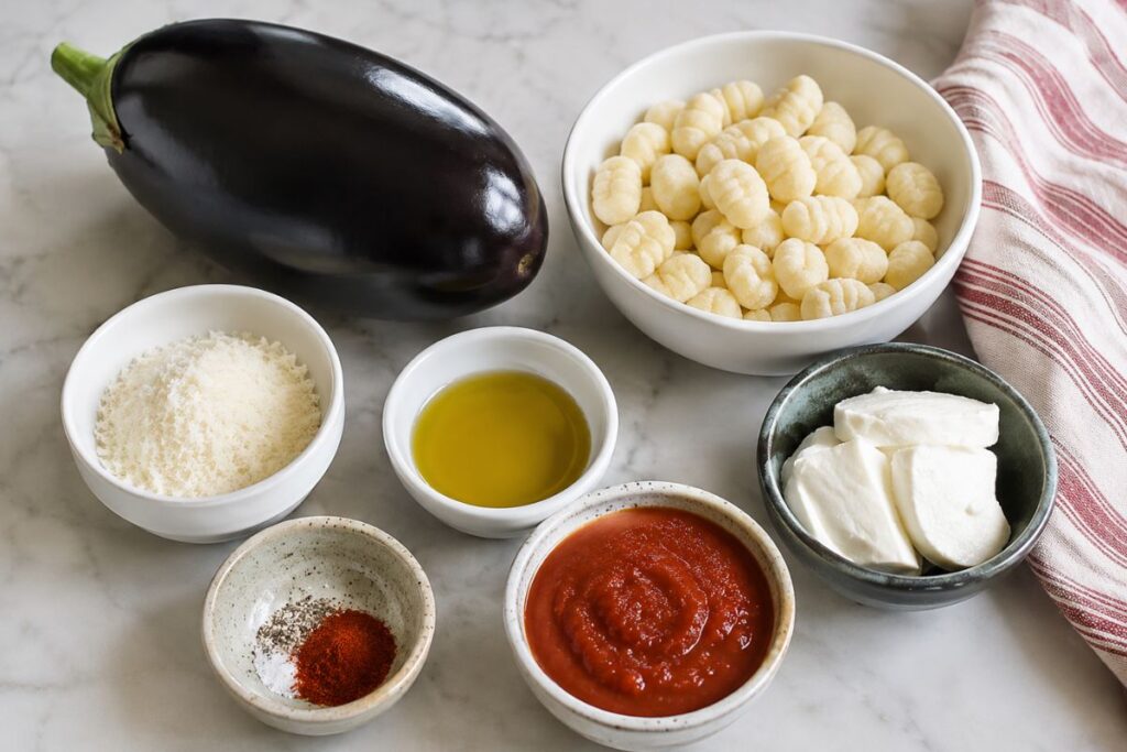 Melanzana ripiena con gnocchi in friggitrice, ingredienti