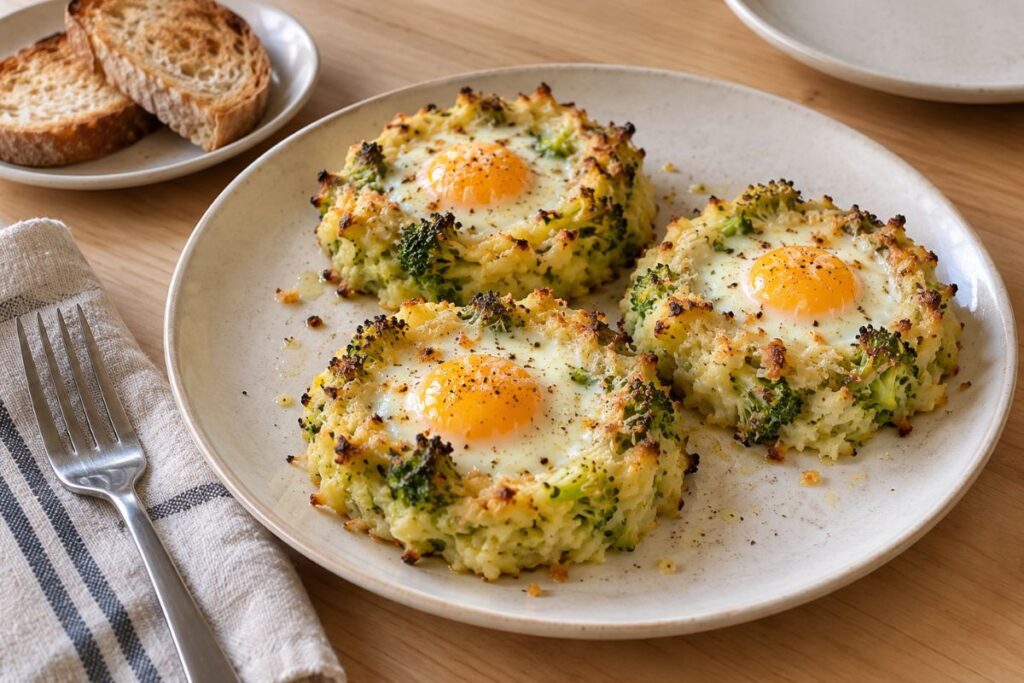 Nidi di patate e broccoli con uovo in friggitrice ad aria