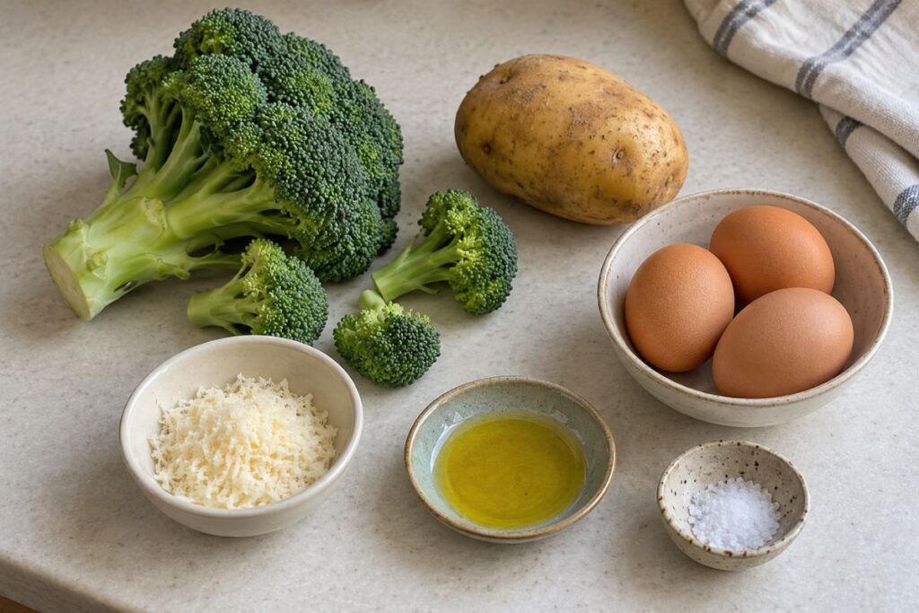 Nidi di patate e broccoli con uovo in friggitrice ad aria, ingredienti