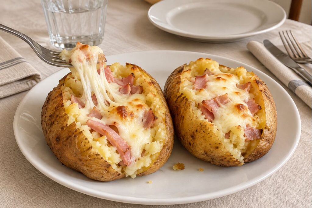 Patate filanti con prosciutto e mozzarella in friggitrice ad aria