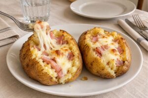 Patate filanti con prosciutto e mozzarella in friggitrice ad aria