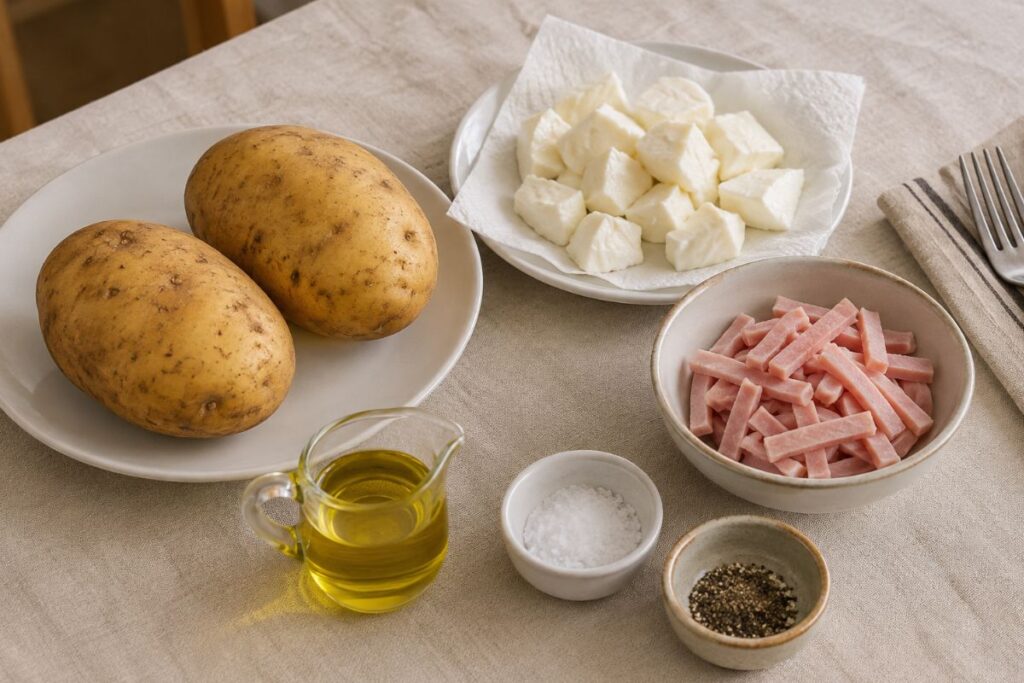 Patate filanti con prosciutto e mozzarella in friggitrice ad aria ingredienti Patate filanti con prosciutto e mozzarella in friggitrice ad aria, ingredienti