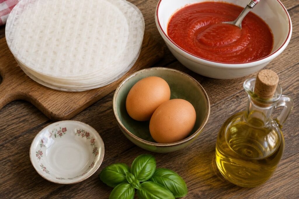 Pizzette croccanti di fogli di riso in friggitrice ad aria ingredienti Pizzette croccanti di fogli di riso in friggitrice ad aria, ingredienti