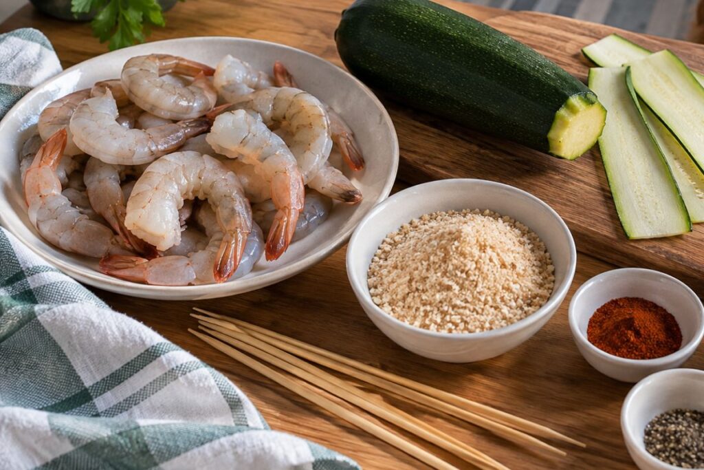 Spiedini di gamberi e zucchine in friggitrice ad aria, ingredienti