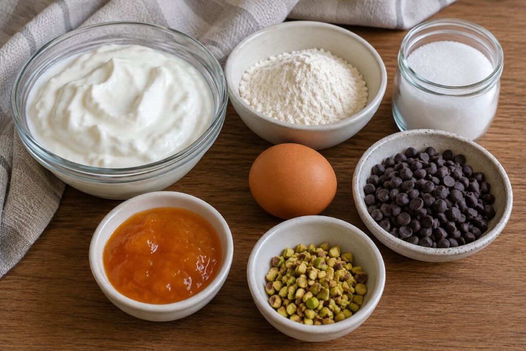 Tortine allo yogurt greco con cioccolato, albicocca e pistacchi, ingredienti