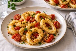 Totani gratinati con pomodorini in friggitrice ad aria