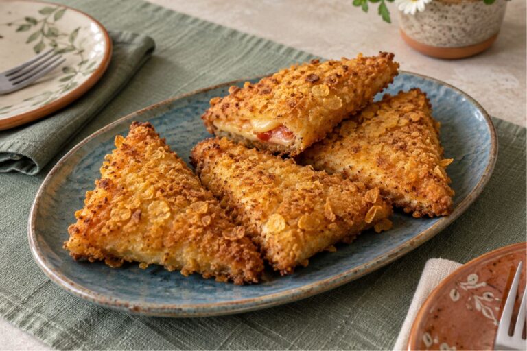 Il tramezzino dell’aperitivo gusto pizza: cuore filante e crosta di corn flakes in friggitrice ad aria