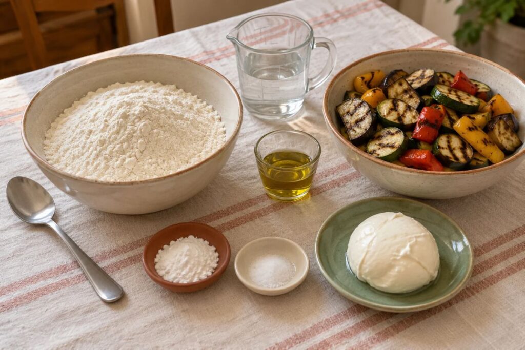 Calzone alle verdure grigliate e mozzarella in friggitrice ad aria, ingredienti
