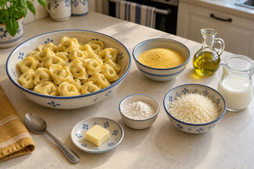 Cappelletti croccanti in friggitrice ad aria con salsa al Parmigiano, ingredienti