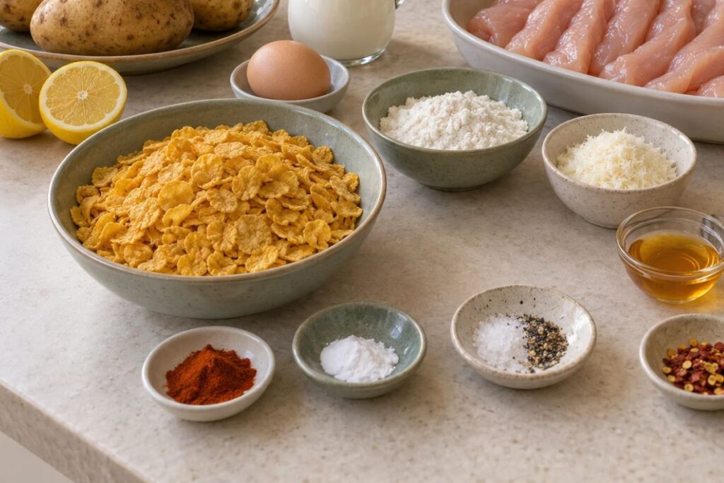 Chicken tenders croccanti con patate speziate e salsa hot honey, ingredienti