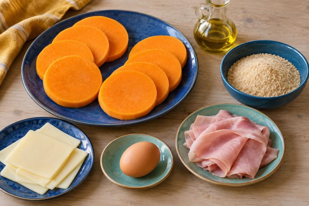 Cordon bleu di zucca con prosciutto e formaggio in friggitrice ad aria, ingredienti