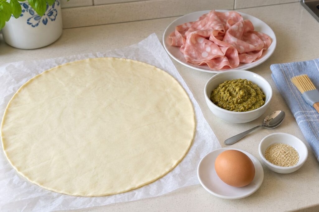 Cornetti salati mortadella e pesto di pistacchio in friggitrice ad aria, ingredienti