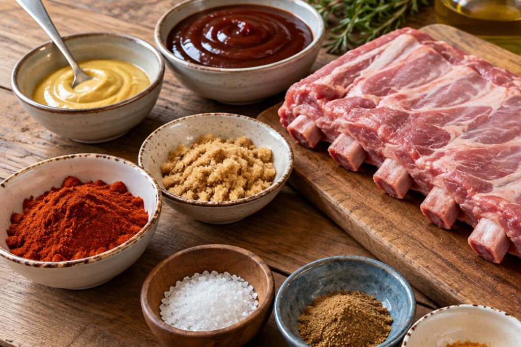 Costine speziate con salsa barbecue in friggitrice ad aria, ingredienti