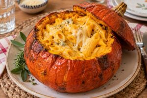 Pasta cremosa nella zucca in friggitrice ad aria