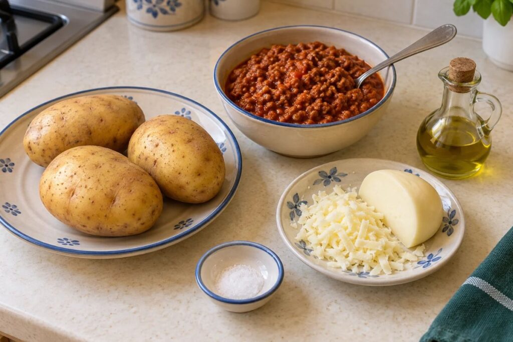 Patate ripiene gratinate con ragù e provola in friggitrice ad aria, ingredienti