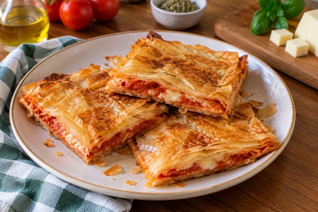 Pizza croccante di pasta fillo in friggitrice ad aria