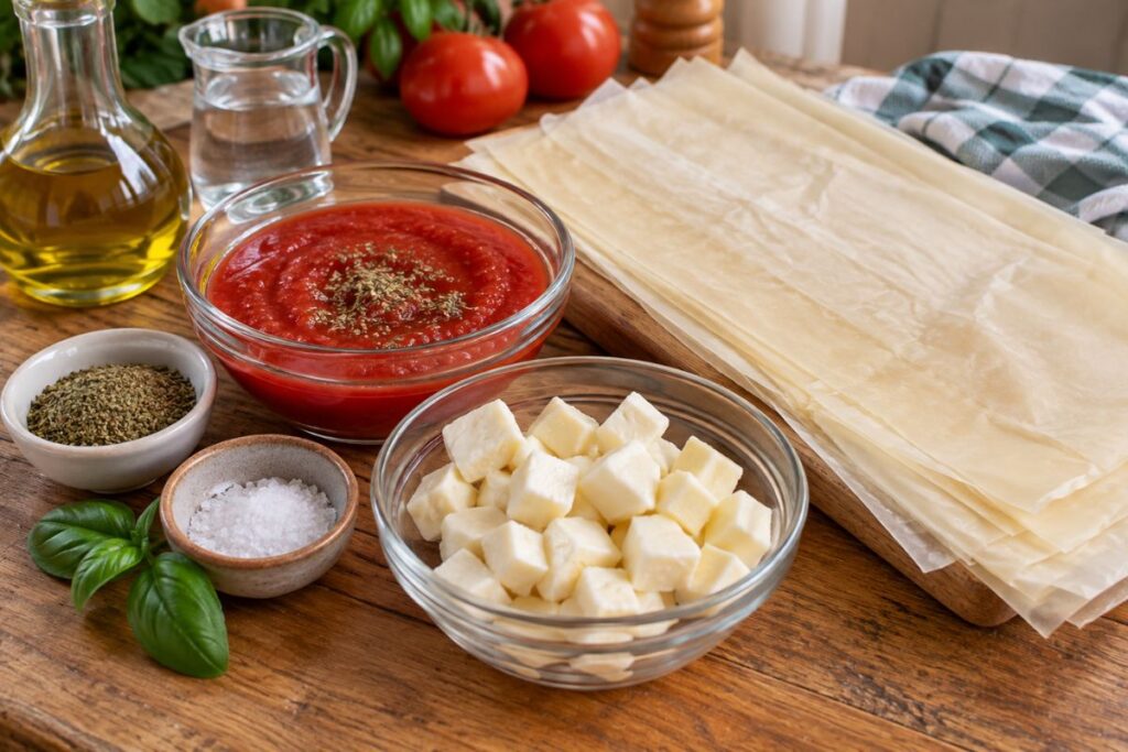 Pizza croccante di pasta fillo in friggitrice ad aria, ingredienti