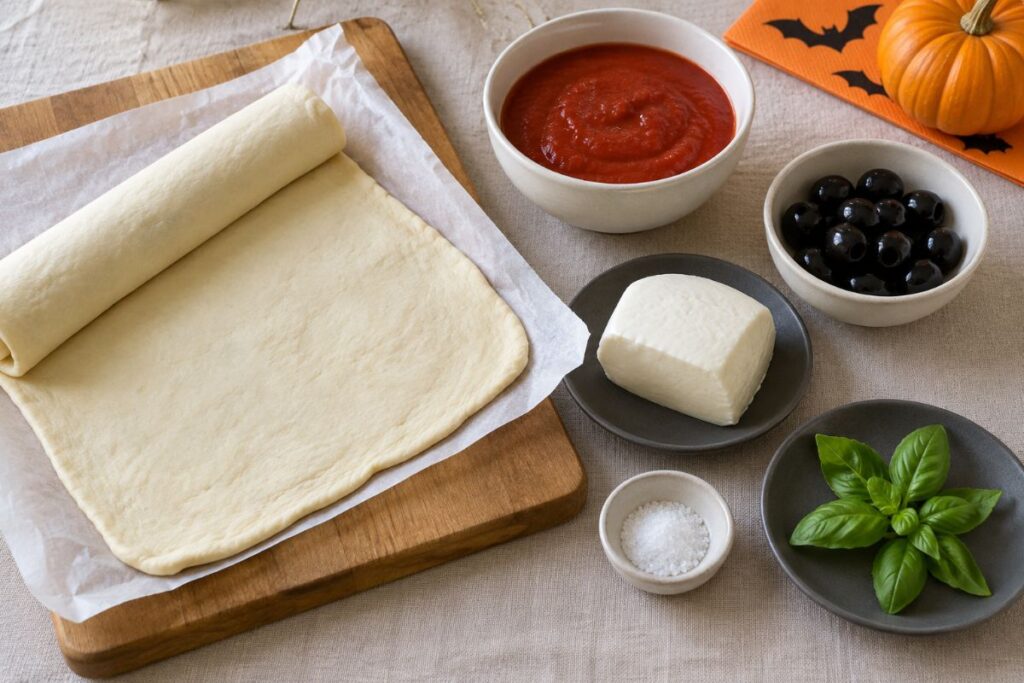 Pizzette ragno di Halloween in friggitrice ad aria, ingredienti
