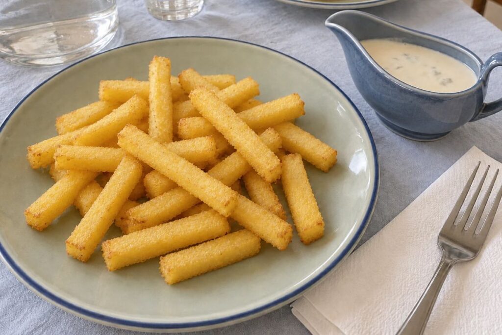 La polenta da aperitivo in friggitrice ad aria, con una crema al formaggio perfetta