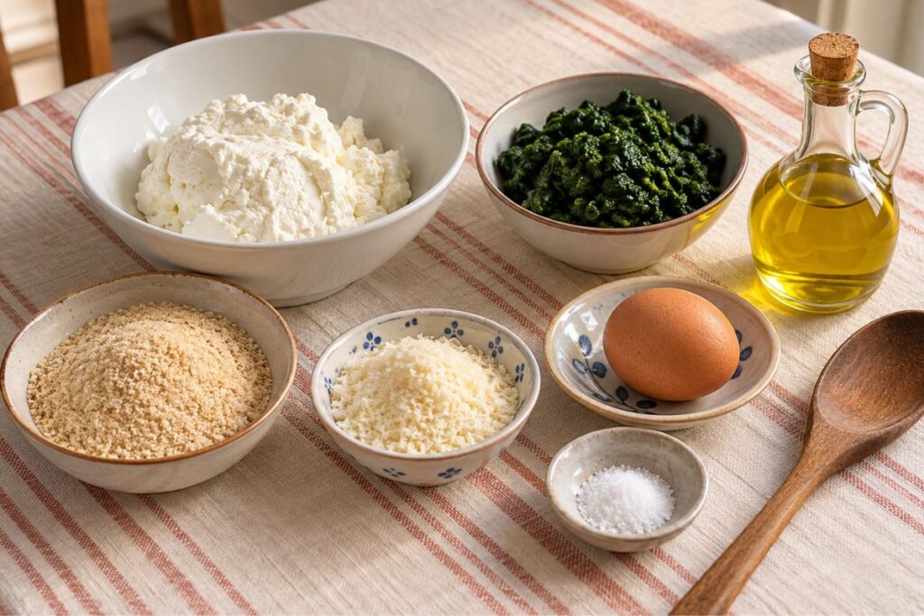 Polpette di ricotta e spinaci in friggitrice ad aria, ingredienti
