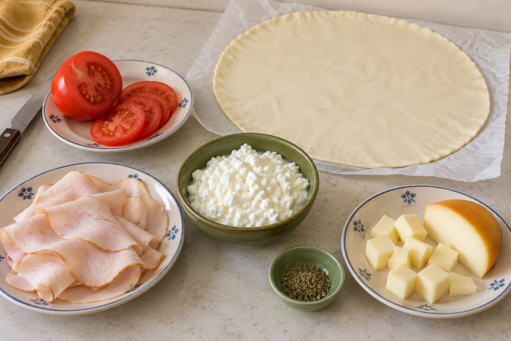 Sfoglia con fiocchi di latte, tacchino e provola in friggitrice ad aria, ingredienti