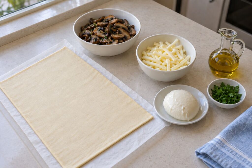Sfogliatine funghi e mozzarella in friggitrice ad aria ingredienti Sfogliatine funghi e mozzarella in friggitrice ad aria, ingredienti