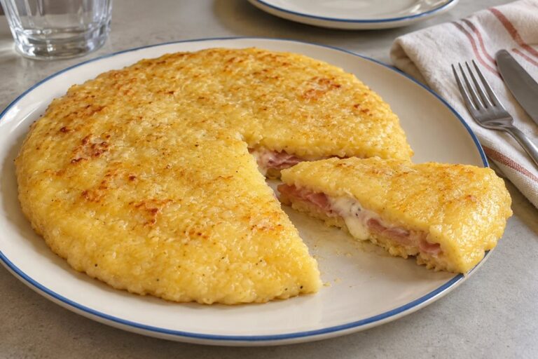 La polenta diventa una torta salata: dentro c’è un cuore filante e bastano 8 minuti in friggitrice ad aria