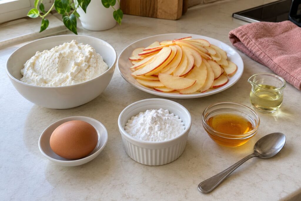 Torta ricotta e mele senza farina in friggitrice ad aria, ingredienti