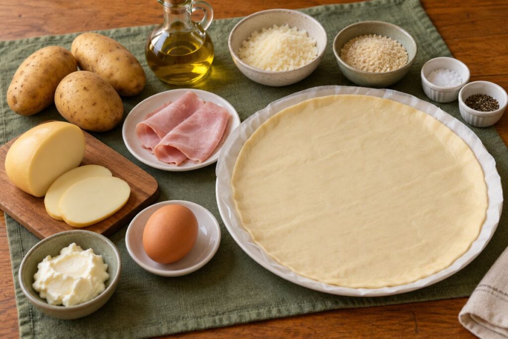 Torta salata patate, provola e prosciutto in friggitrice ad aria, ingredienti