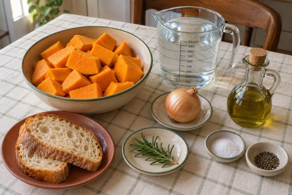 Vellutata di zucca arrostita in friggitrice ad aria con crostini, ingredienti